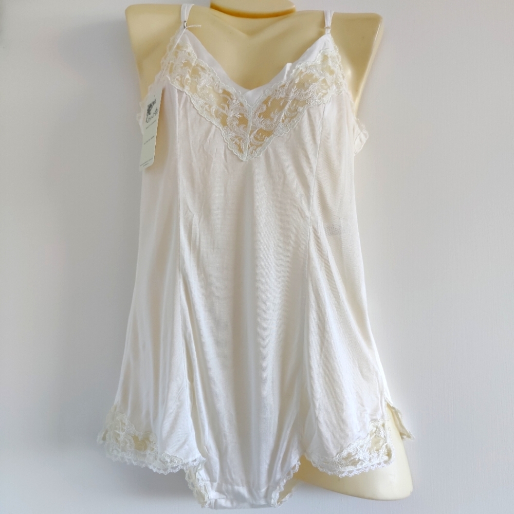 NWT Knit Silk Lingerie Romper | Knit Bodysuit/Playsuit- White